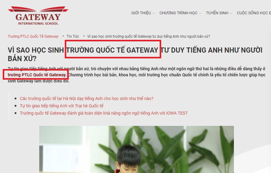 khong co truong nao la tieu hoc quoc te gateway