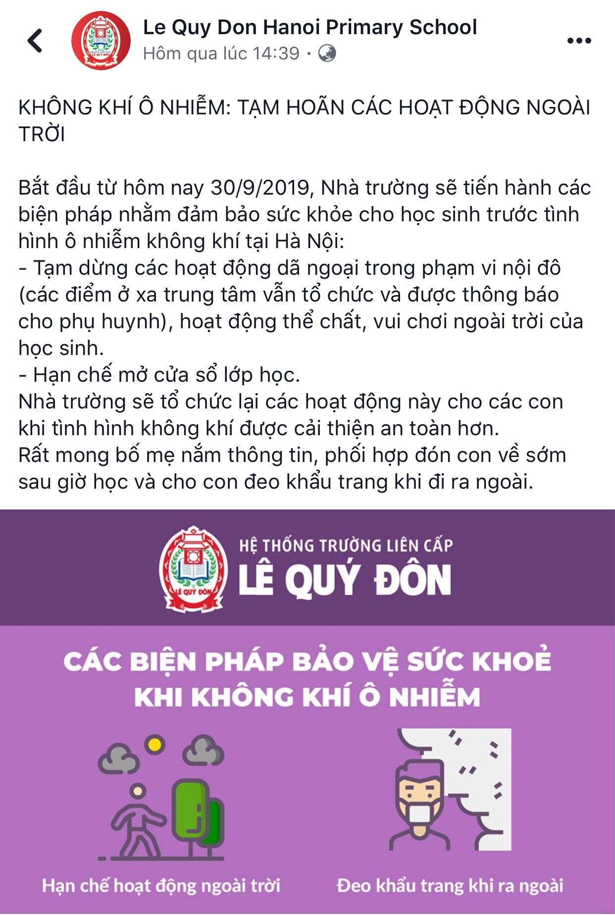 ha noi o nhiem khong khi hoc sinh phai tam dung hoat dong ngoai troi