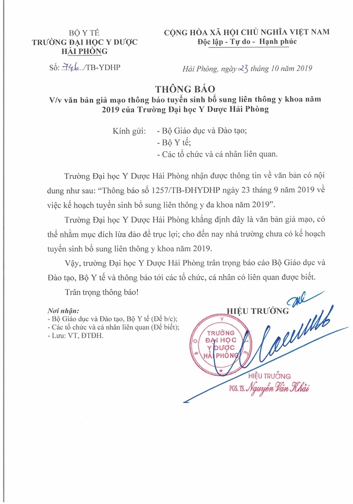 van ban gia mao dai hoc y duoc hai phong xet tuyen bo sung nam 2019