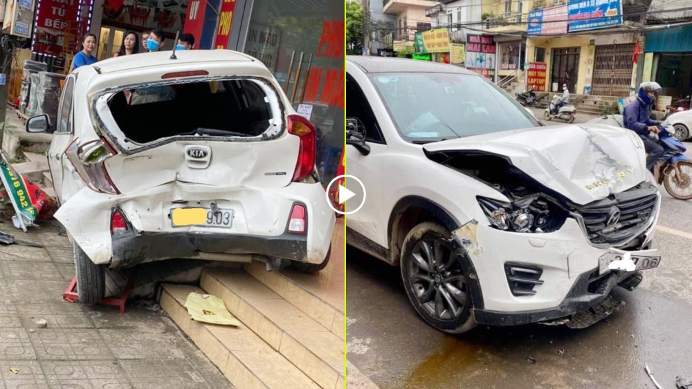 Xe Madza mất lái đâm biến dạng đuôi xe Kia Moring khiến nhiền người hoàng sợ