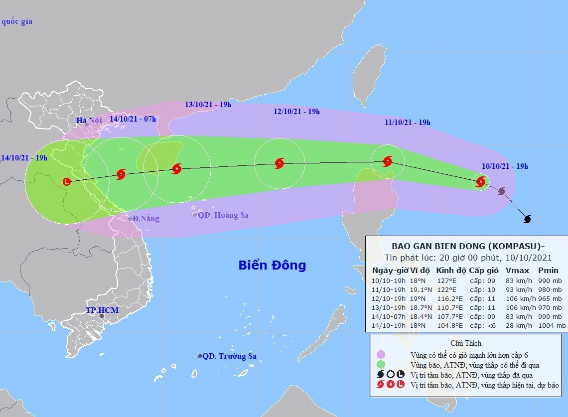 Bão KOMPASU giật cấp 13, di chuyển nhanh hướng vào Bắc Bộ và Bắc Trung Bộ
