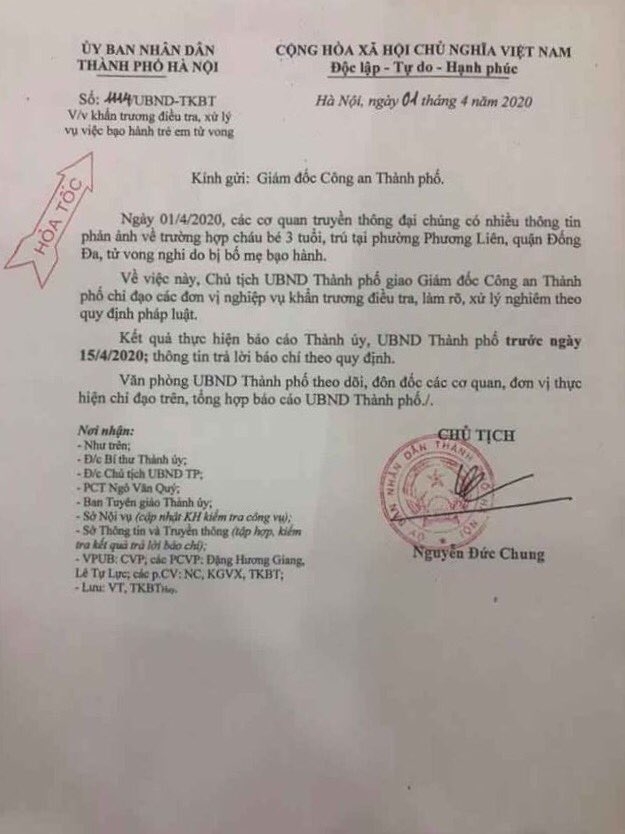 chu tich ha noi chi dao dieu tra vu chau be 3 tuoi nghi bi me va bo duong bao hanh tu vong