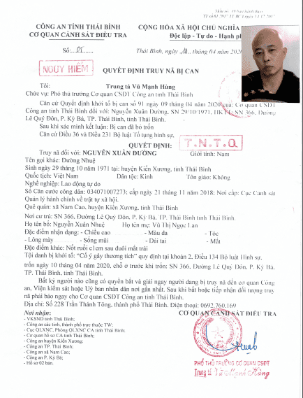 truy na nguyen xuan duong chong nu dai gia bat dong san thai binh