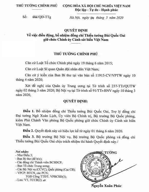 thieu tuong bui quoc oai duoc bo nhiem lam chinh uy canh sat bien viet nam