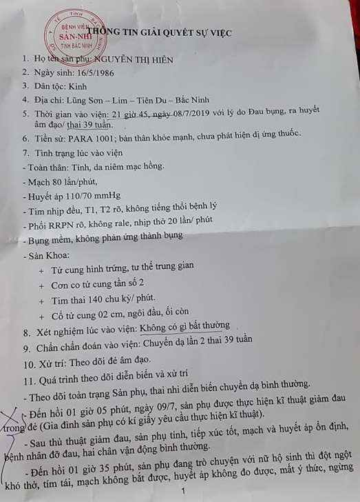 san phu tu vong bat thuong tai bv san nhi bac ninh nguoi nha to benh vien tu y mo lay thai