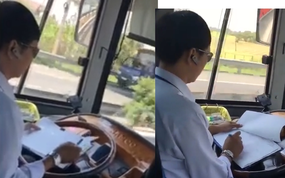 tai xe xe khach co bien hieu tinh mang con nguoi la tren het vua lai xe vua buong tay de ghi chep giay to