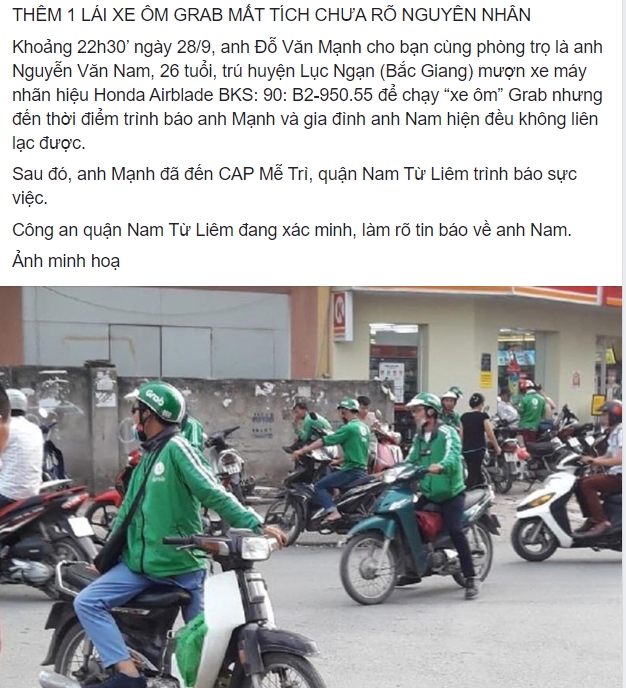 ha noi cong an vao cuoc dieu tra tai xe grabbike mat tich sau khi muon xe ban di lam