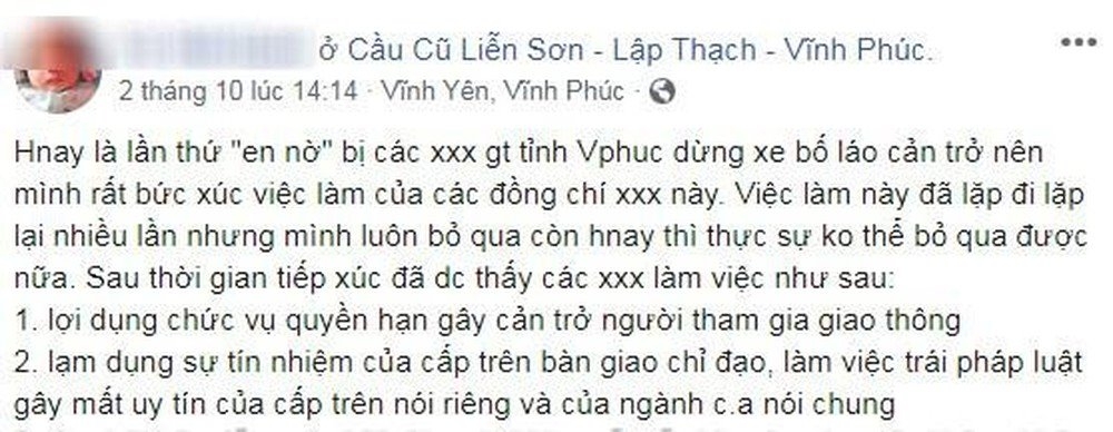 vu tu xung bao ke nho xoa status to cao csgt vinh phuc to cong tac bi yeu cau giai trinh