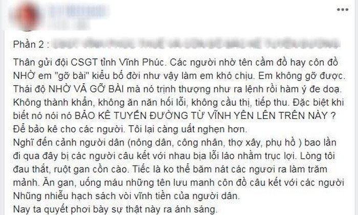 vu tu xung bao ke nho xoa status to cao csgt vinh phuc to cong tac bi yeu cau giai trinh