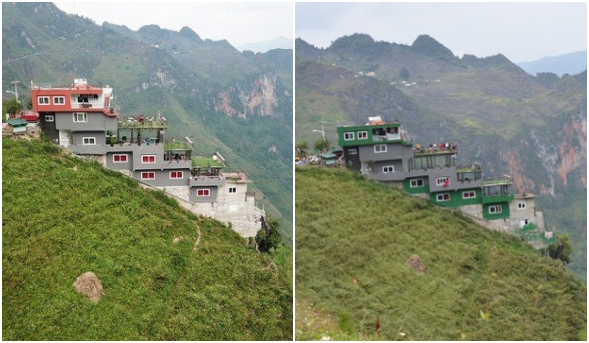 Tòa nhà Panorama Mã Pí Lèng bất ngờ đổi màu sơn xanh lá