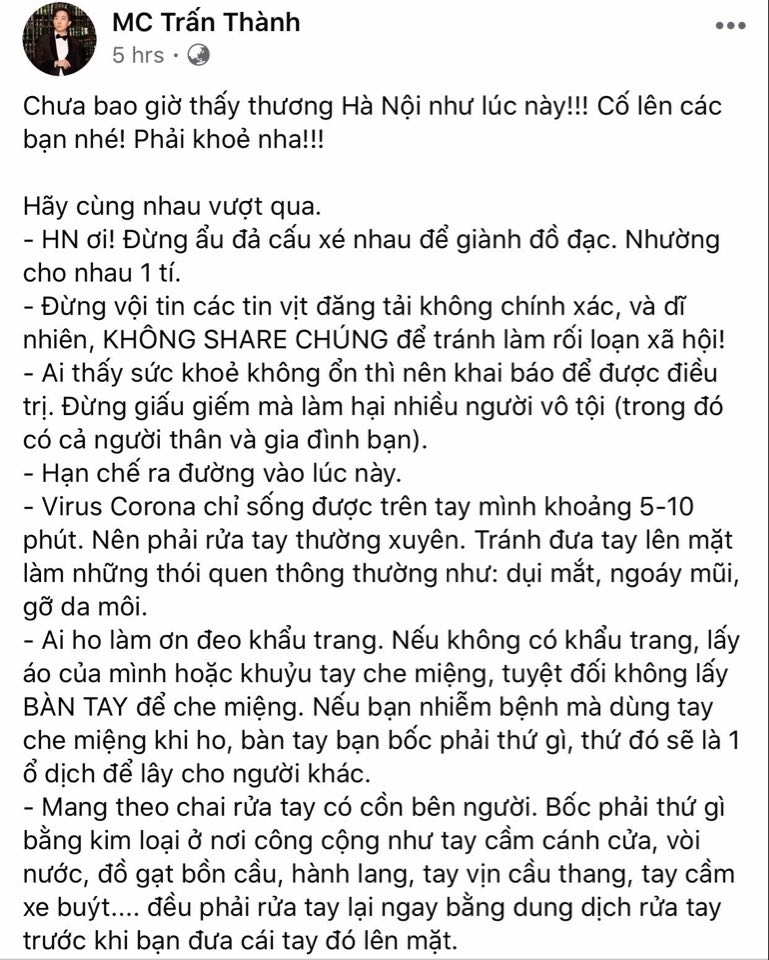 ha noi co ca nhiem covid 19 dan sao vbiz len tieng tran an dong vien moi nguoi