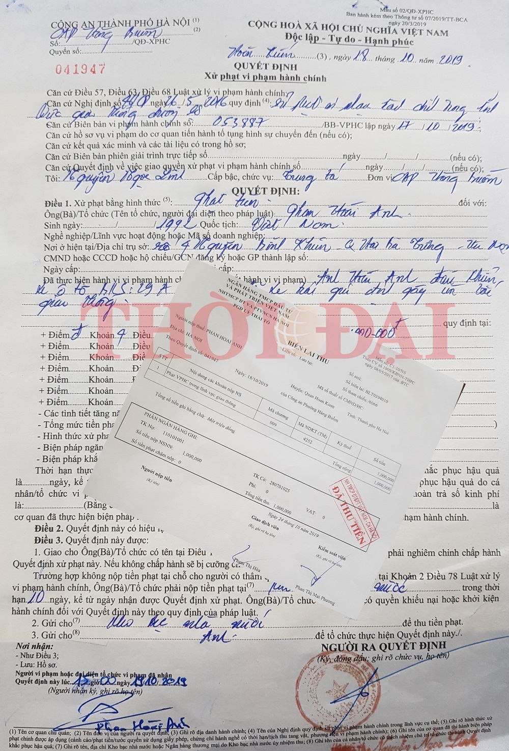 phat 1 trieu dong kiem diem trung uy cshs ha noi do xe sai luat