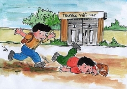 truot te be gai bi cay tre canh dam thung hau mon