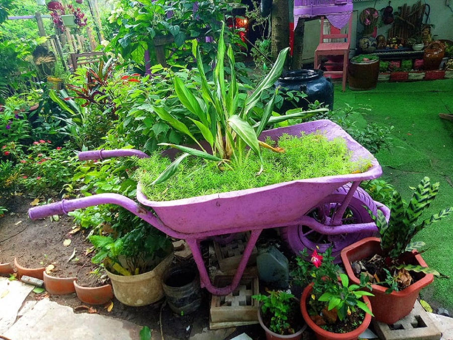 khu vuon 200m2 trang tri hut mat tu viec tan dung do cu cua ba me yeu thien nhien o tp hcm