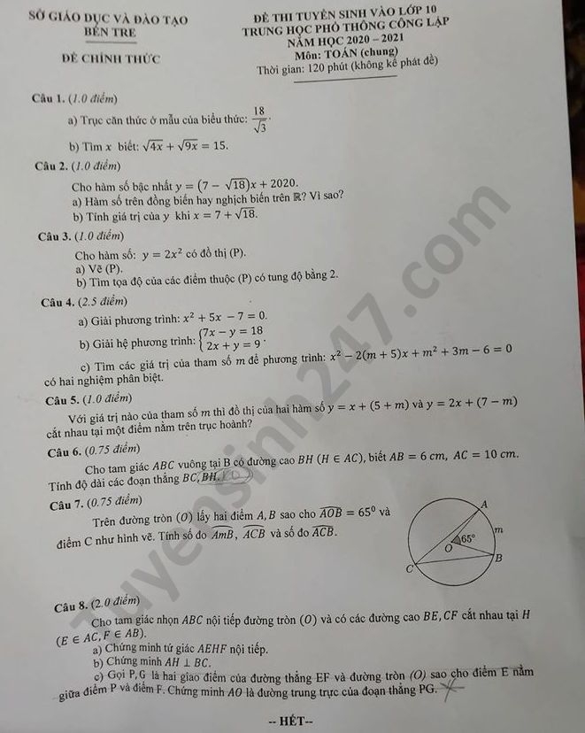 1054 dap an de thi mon toan tuyen sinh lop 10 vao thpt tinh ben tre2