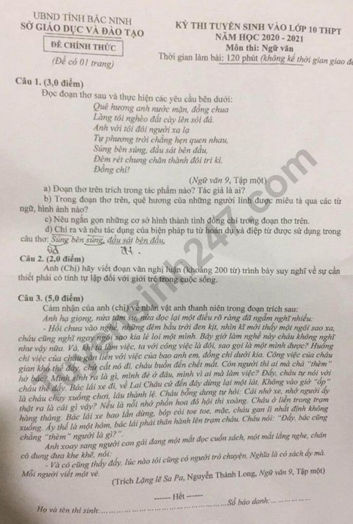 4048 dap an de thi ngu van tuyen sinh lop 10 vao thpt tinh bac ninh 1