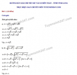 Đáp án đề thi môn Toán tuyển sinh lớp 10 vào THPT tỉnh Vĩnh Long năm 2020
