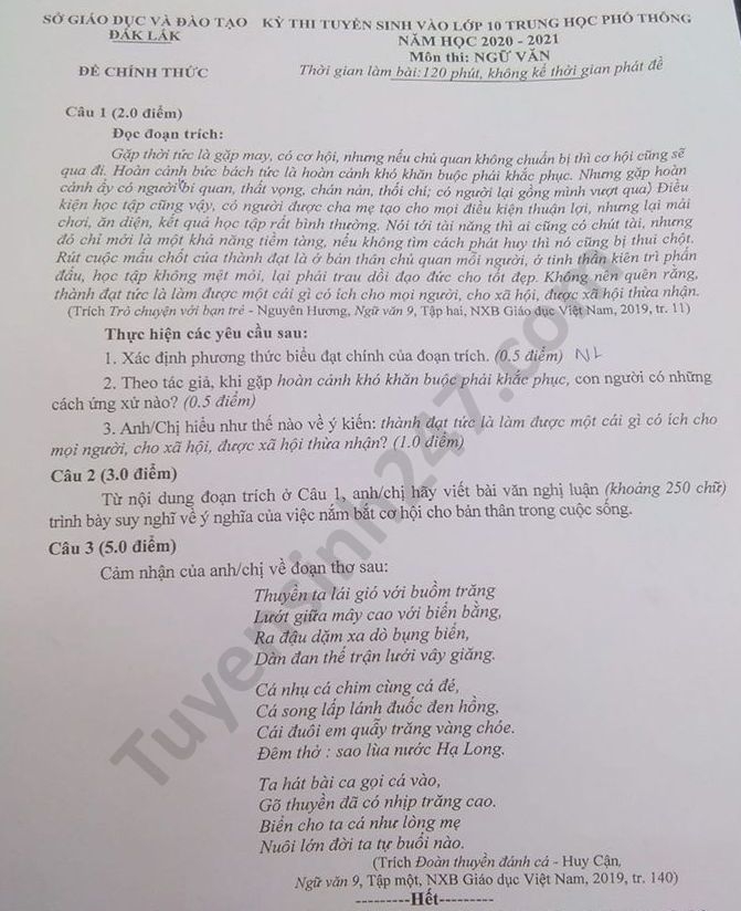4338 dap an de thi ngu van tuyen sinh lop 10 vao thpt tinh dak lak 1
