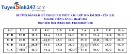 Đáp án đề thi Anh văn tuyển sinh lớp 10 vào THPT tỉnh Yên Bái năm 2020