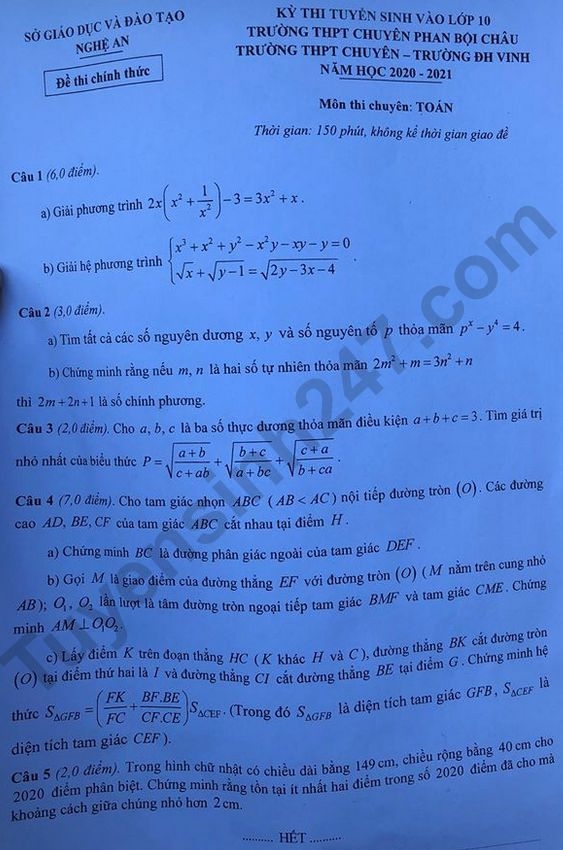 2035 de thi vao lop 10 mon toan thpt chuyen nghe an
