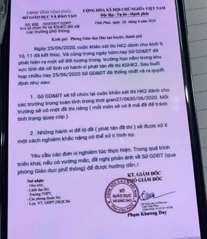 Học sinh lớp 11 làm giả văn bản của Sở Giáo dục thông báo tổ chức lại đợt thi khảo sát HK2