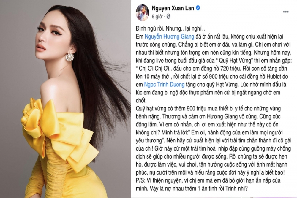 Hoa hậu Hương Giang "tái xuất", đấu giá 900 triệu ủng hộ máy thở chống dịch Covid-19