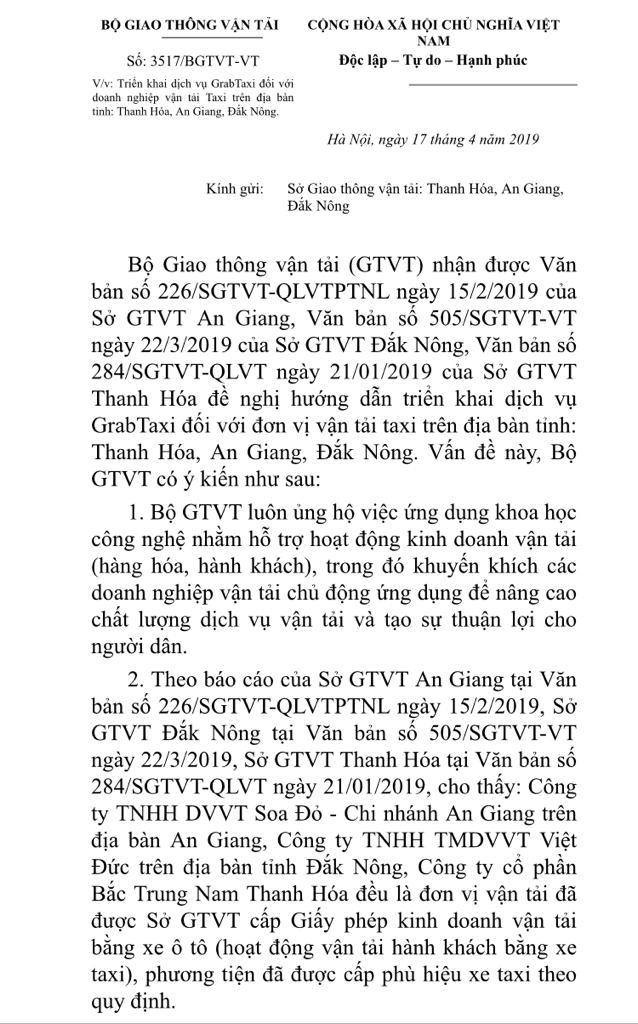 nhung tinh nao vua duoc bo gtvt dong y cho trien khai dich vu grabtaxi