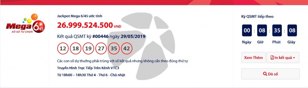 ket qua xo so vietlott mega 645 ngay 315 27 ti dong thuoc ve ai