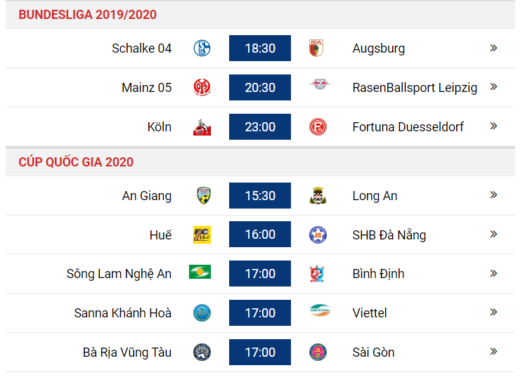 Lịch thi đấu bóng đá mới và đầy đủ nhất ngày 24/5/2020
