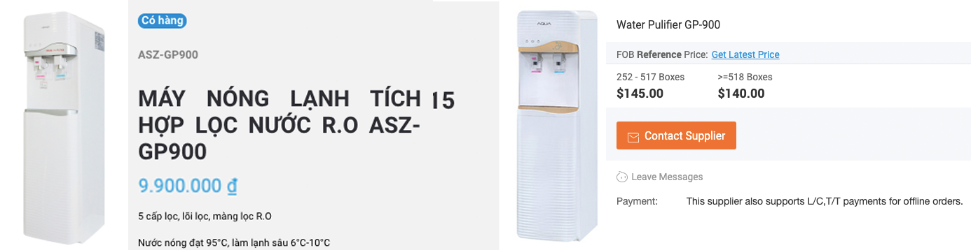 nhieu san pham cua asanzo giong hang ban tai trung quoc den ki la