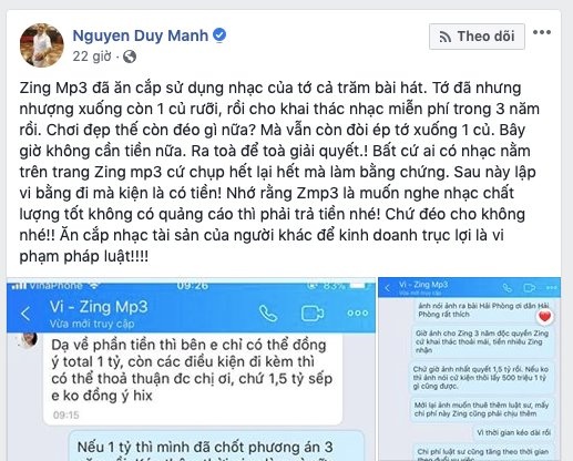 duy manh to zing mp3 an cap kien ra toa doi boi thuong 25 ti dong