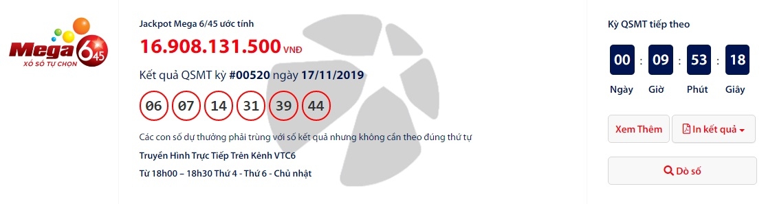 vietlott mega 645 co no hon 16 ti dong trong ngay nha giao viet nam 20112019
