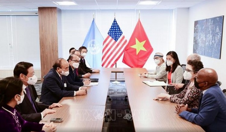 Chủ tịch nước Nguyễn Xuân Phúc tiếp bạn bè cánh tả Hoa Kỳ (Ảnh: TTXVN)
