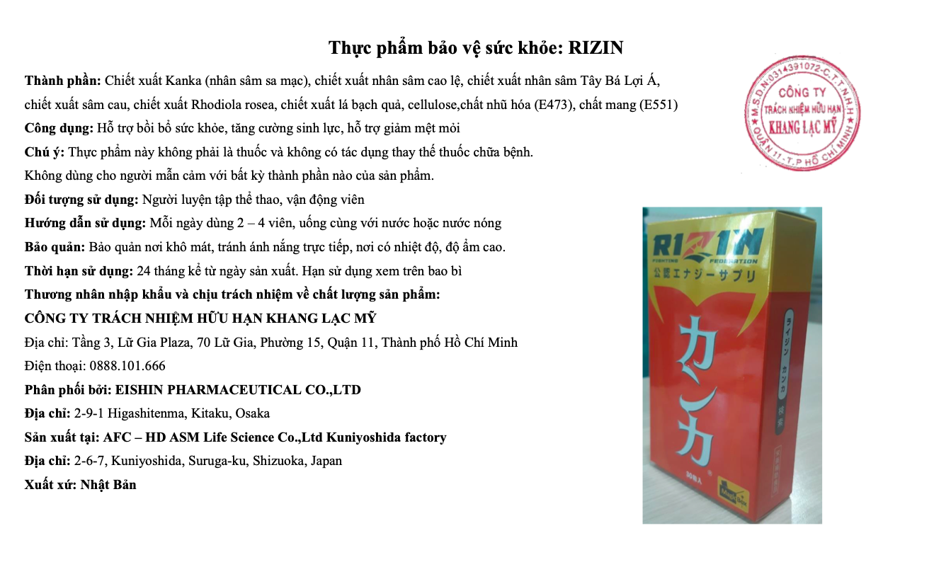 can trong voi thong tin quang cao thuc pham bao ve suc khoe rizin