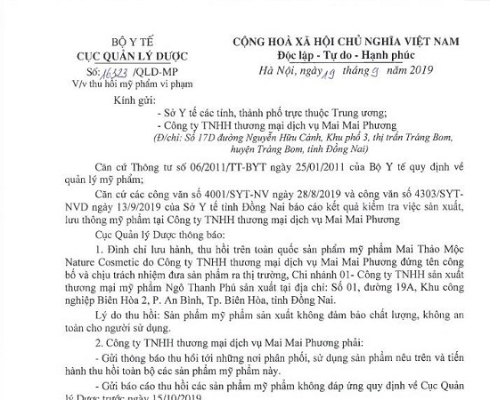 cam luu hanh my pham mai thao moc nature cosmetic