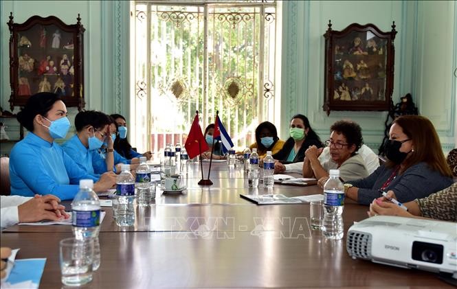 Quang cảnh buổi hội đàm giữa lãnh đạo 2 Hội Liên hiệp. Ảnh: Vũ Hà/TTXVN