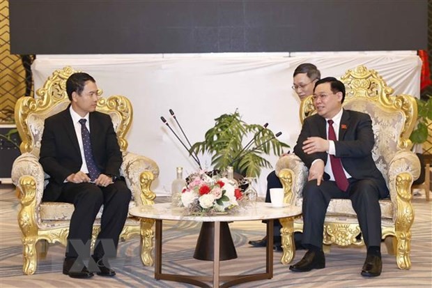 Chủ tịch Quốc hội Vương Đình Huệ tiếp ông Malaythong Kommasith, Tổng kiểm toán Nhà nước Lào. Ảnh: Doãn Tấn/TTXVN
