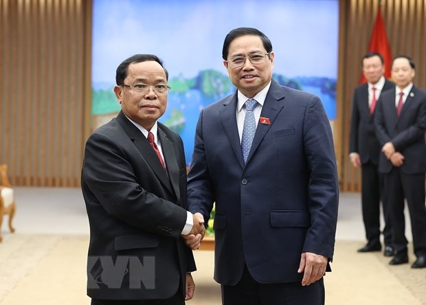 Thủ tướng Phạm Minh Chính tiếp đồng chí Khamphan Phommathat, Ủy viên Bộ Chính trị, Bí thư Trung ương Đảng, Chủ nhiệm Ban Kiểm tra Trung ương Đảng NDCM Lào, Trưởng Ban chống tham nhũng Trung ương, Tổng Thanh tra Nhà nước Lào. (nh: Dương Giang/TTXVN.
