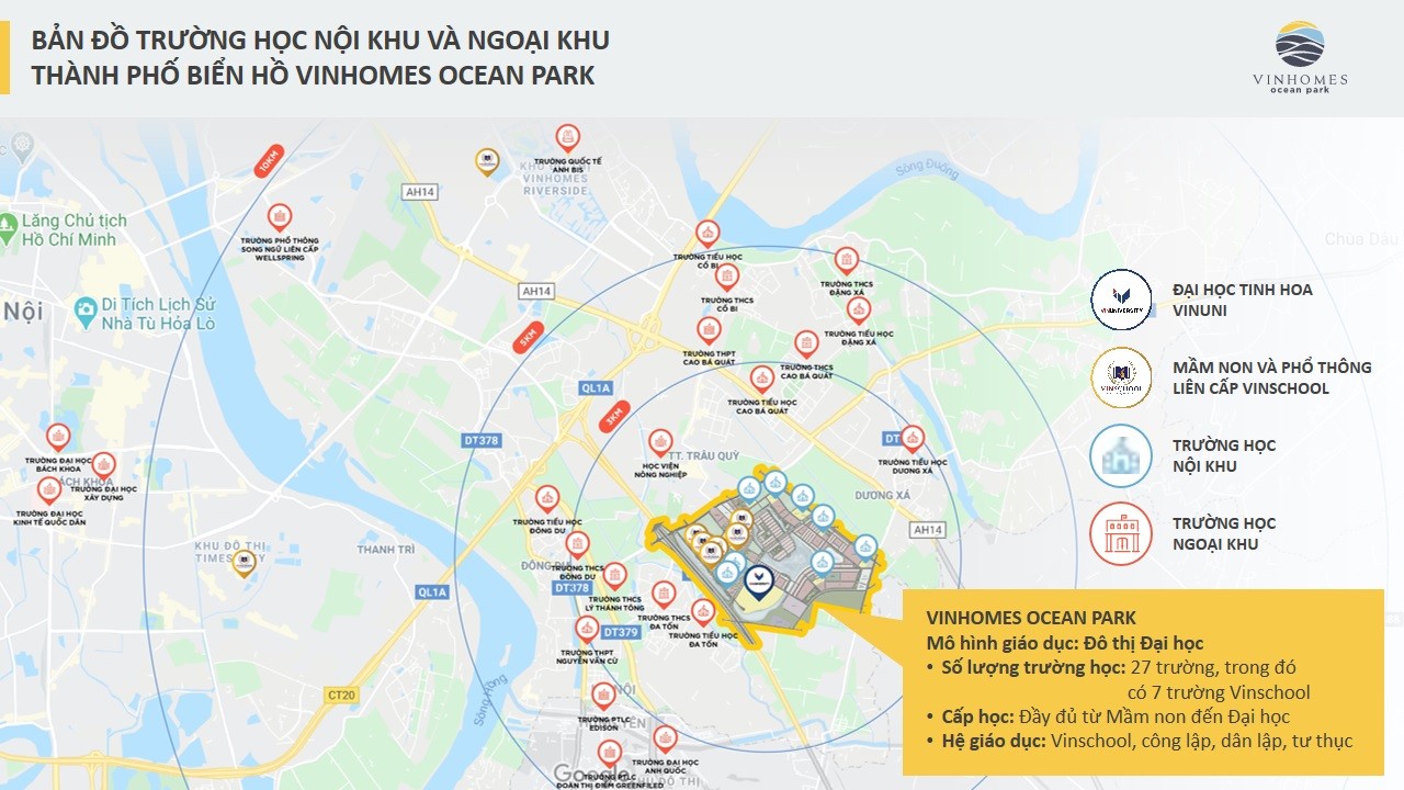 Bản đồ trường học nội và ngoại khu của Vinhomes Ocean Park