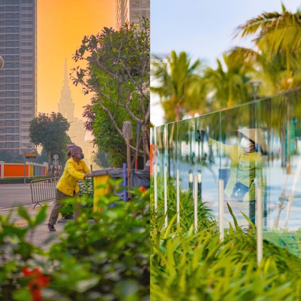 Những nhân viên vệ sinh luôn tận tụy chăm sóc môi trường sống tại Vinhomes Ocean Park