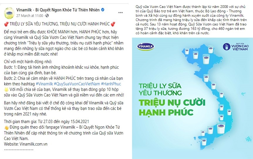 Chiến dịch Vinamilk “triệu ly sữa yêu thương, triệu nụ cười hạnh phúc