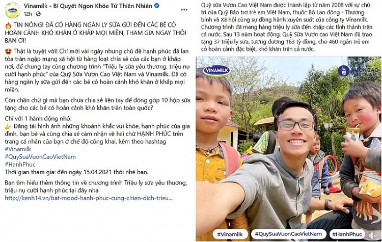 Mạng xã hội tràn ngập hạnh phúc với chương trình “Triệu ly sữa yêu thương, triệu nụ cười hạnh phúc” của Vinamilk