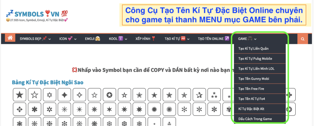 symbolsvn phat hanh bo ki tu dac biet moi nhat tai viet nam