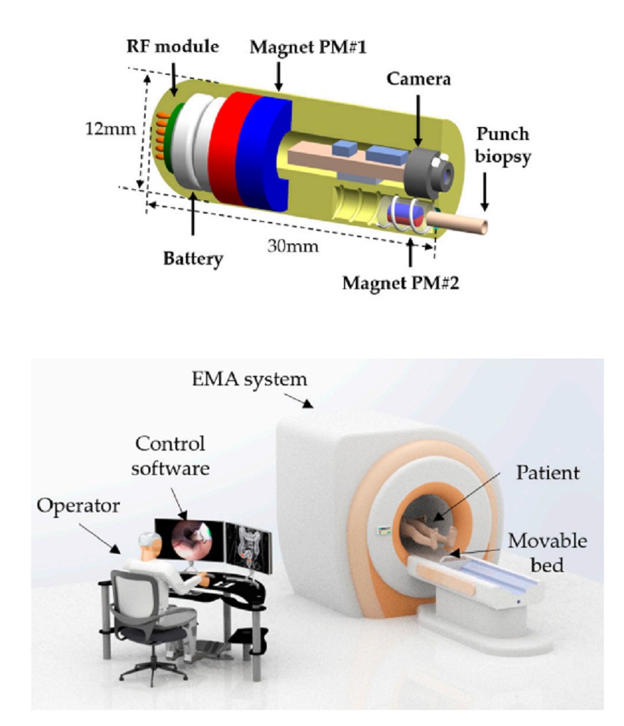Mô phỏng cấu tạo của micro-capsule endoscope có khả năng lấy mẫu sinh thiết trong đường tiêu hóa, và hoạt ứng dụng trong hoạt động chẩn đoán bệnh tiêu hóa (Ảnh: theo báo micromachines)