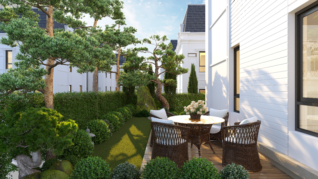 Thảo Viên Villas được bố trí hệ thống tiểu cảnh sân vườn gần gũi với thiên nhiên, hưởng thụ không khí trong lành.