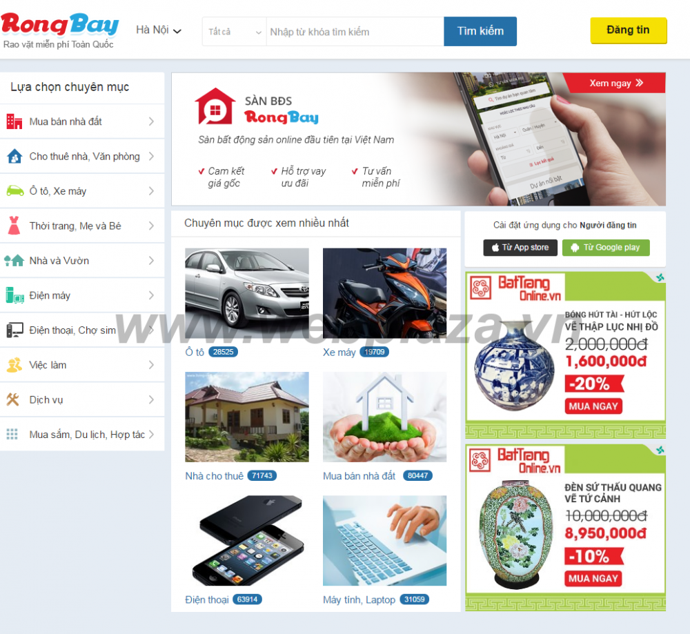 Ngoài bất động sản, Rongbay.com còn đăng tải nhiều thông tin thương mại khác.
