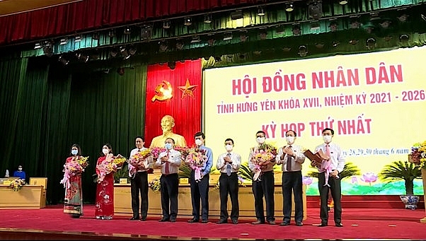 Các thành viên HĐND tỉnh Hưng Yên nhiệm kỳ 2021-2026 (Ảnh: Cổng TTĐT tỉnh Hưng Yên)