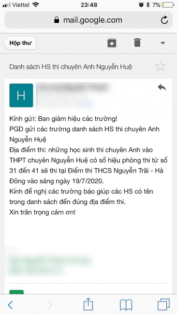 ha noi thi sinh nhan thong bao doi dia diem thi luc nua dem