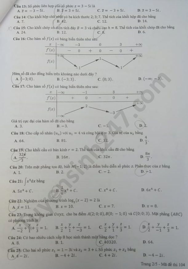 4712 de thi tot nghiep thpt mon toan 2020 ma 104 2 result