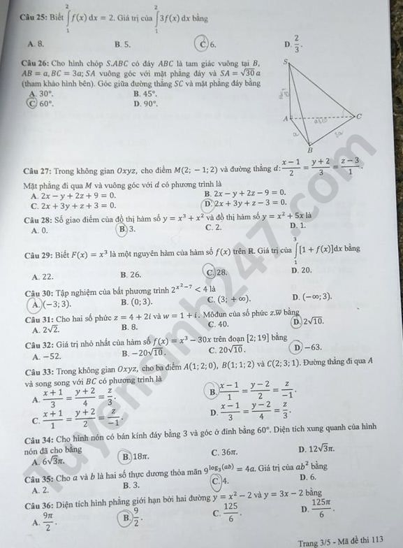 0450 de thi tot nghiep thpt mon toan 2020 ma 113 3 result